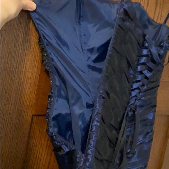 Strapless Navy Shimmery Homecoming Dress - Picture 5 of 6